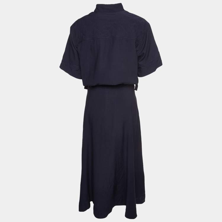 Pre Owned Kenzo Navy Blue Crepe Short Sleeves Maxi Dress M