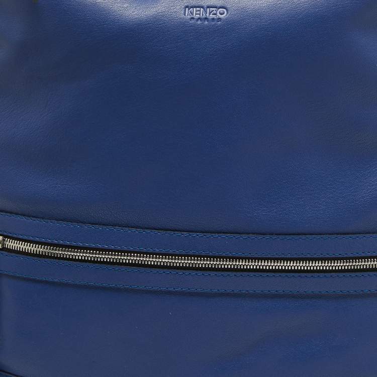 Pre Owned Kenzo Blue Leather Front Zip Bucket Bag
