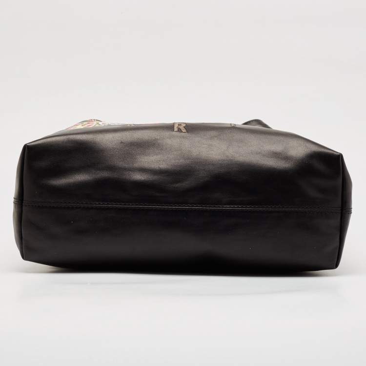 Pre Owned Kenzo Black Leather Embroidered Tiger Tote