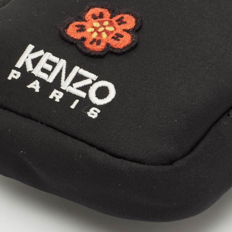 Pre Owned Kenzo Black Nylon Embroidered Phone Holder Crossbody Bag