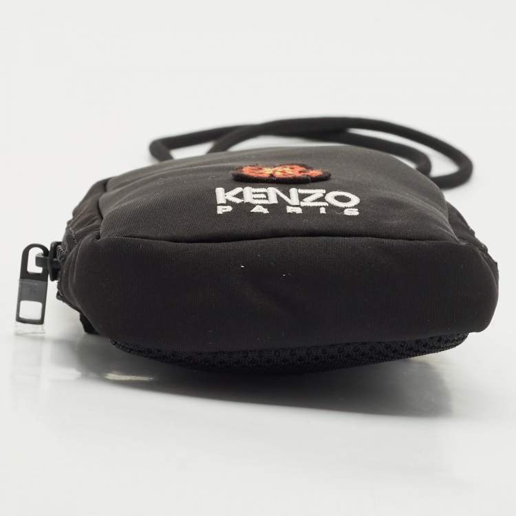 Pre Owned Kenzo Black Nylon Embroidered Phone Holder Crossbody Bag