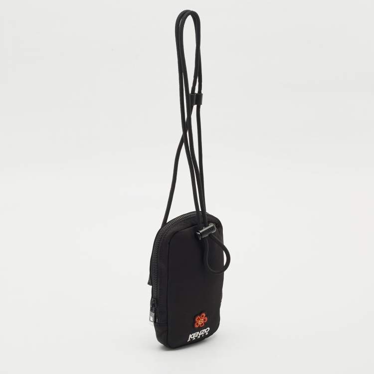 Pre Owned Kenzo Black Nylon Embroidered Phone Holder Crossbody Bag
