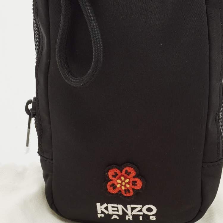 Pre Owned Kenzo Black Nylon Embroidered Phone Holder Crossbody Bag