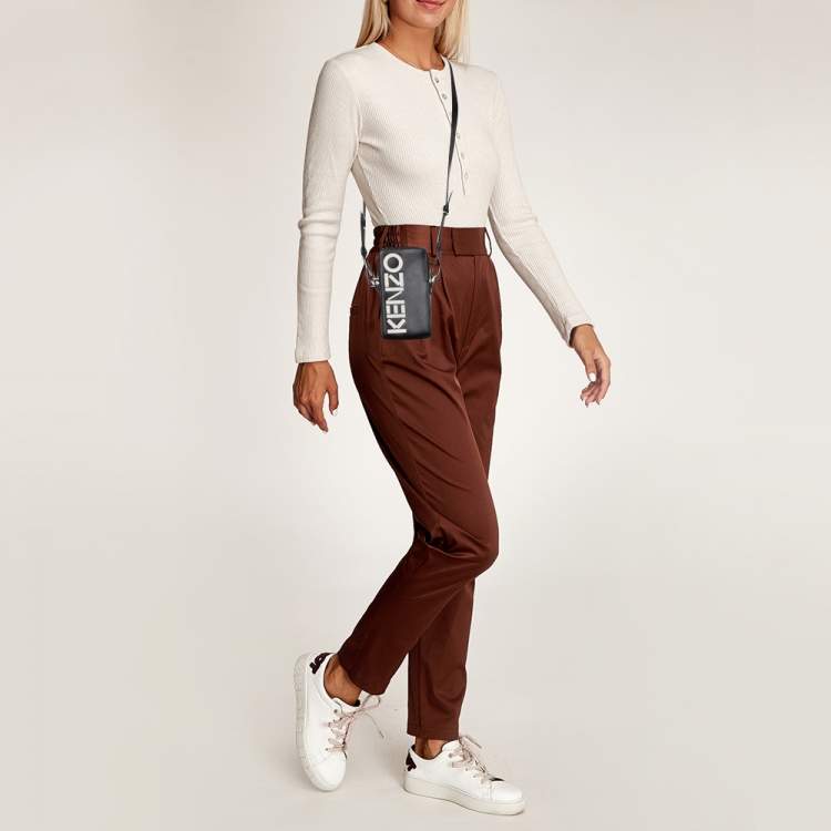 Pre Owned Kenzo Black Leather Phone Card Holder Crossbody Bag