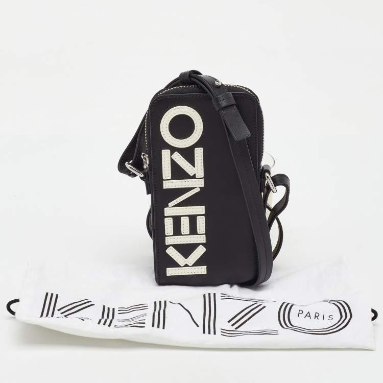 Pre Owned Kenzo Black Leather Phone Card Holder Crossbody Bag