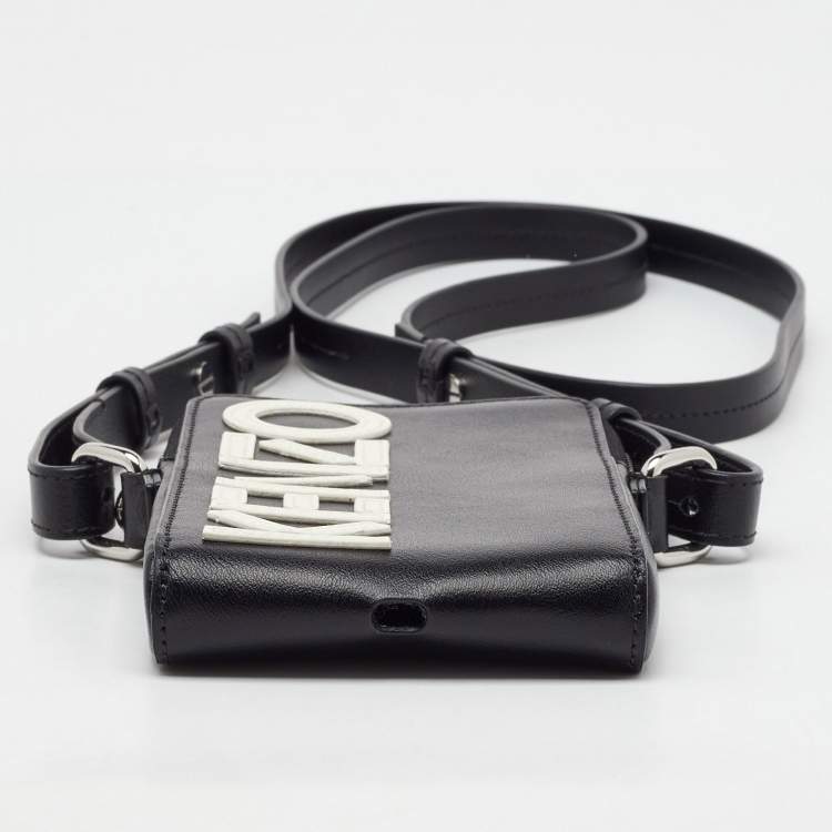 Pre Owned Kenzo Black Leather Phone Card Holder Crossbody Bag