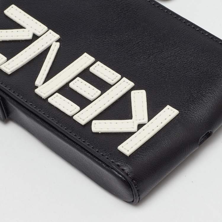 Pre Owned Kenzo Black Leather Phone Card Holder Crossbody Bag