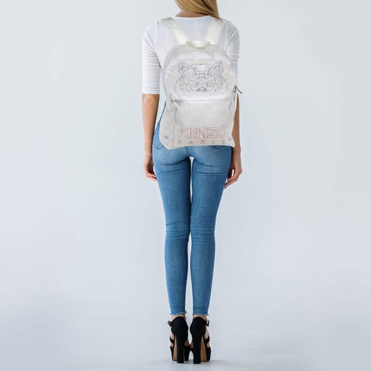 مملوكة مسبقًا Kenzo White/Transparent Mesh Tiger Backpack