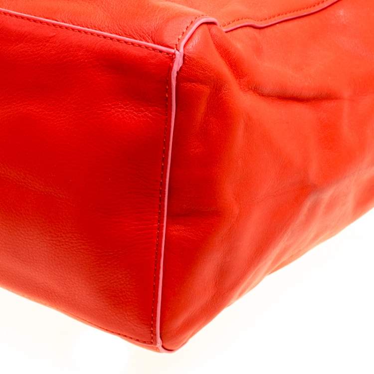 Pre Owned KENZO Red Leather K Logo Shopper Tote