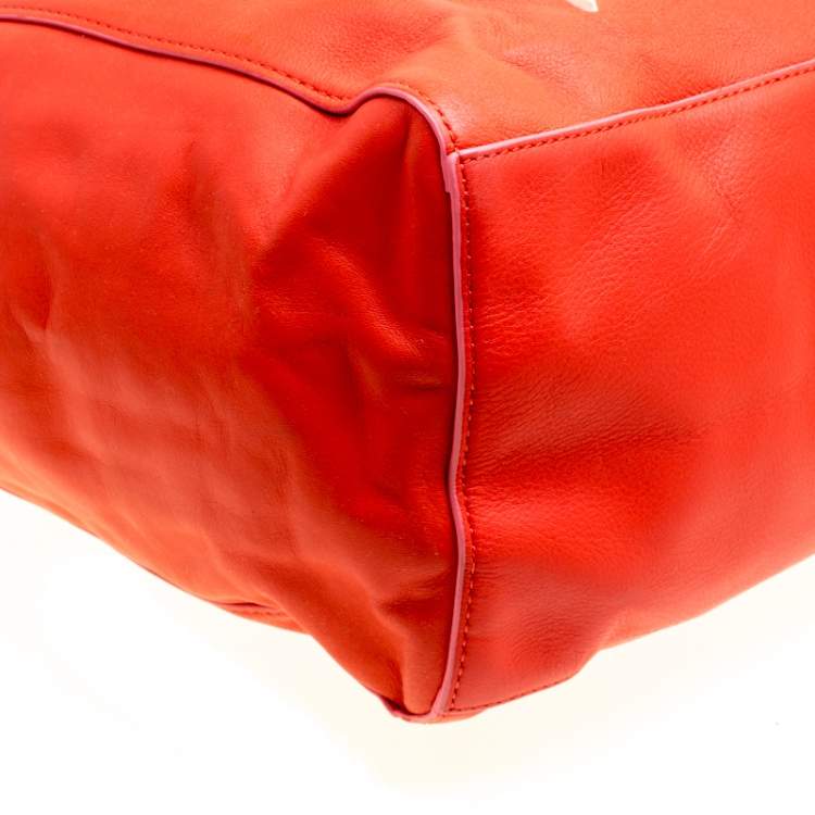 Pre Owned KENZO Red Leather K Logo Shopper Tote