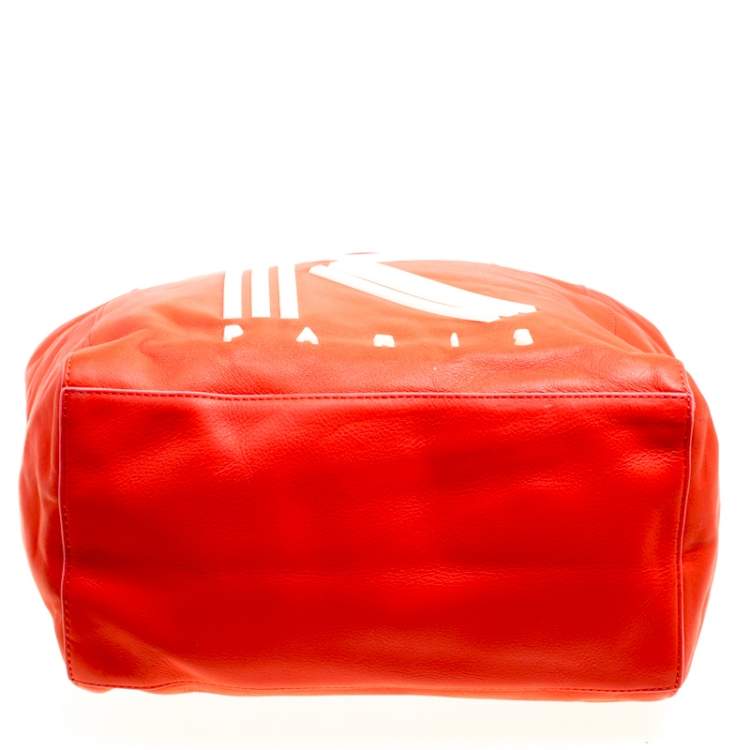 Pre Owned KENZO Red Leather K Logo Shopper Tote