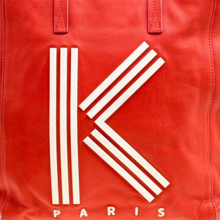 Pre Owned KENZO Red Leather K Logo Shopper Tote