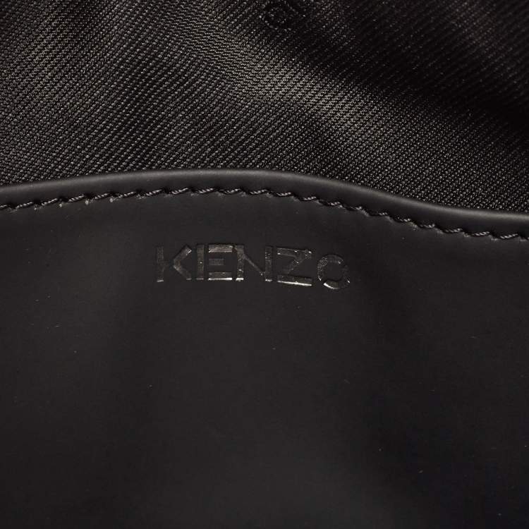 Pre Owned Kenzo Black Tiger Engraved Leather Wristlet Pouch