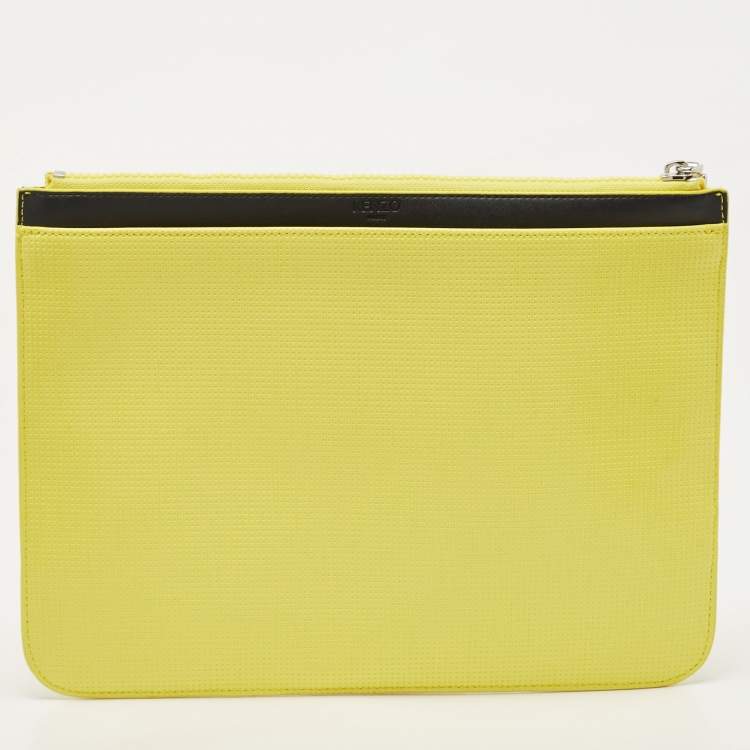 Pre Owned Kenzo Yellow Vinyl Tiger Motif Slim Clutch
