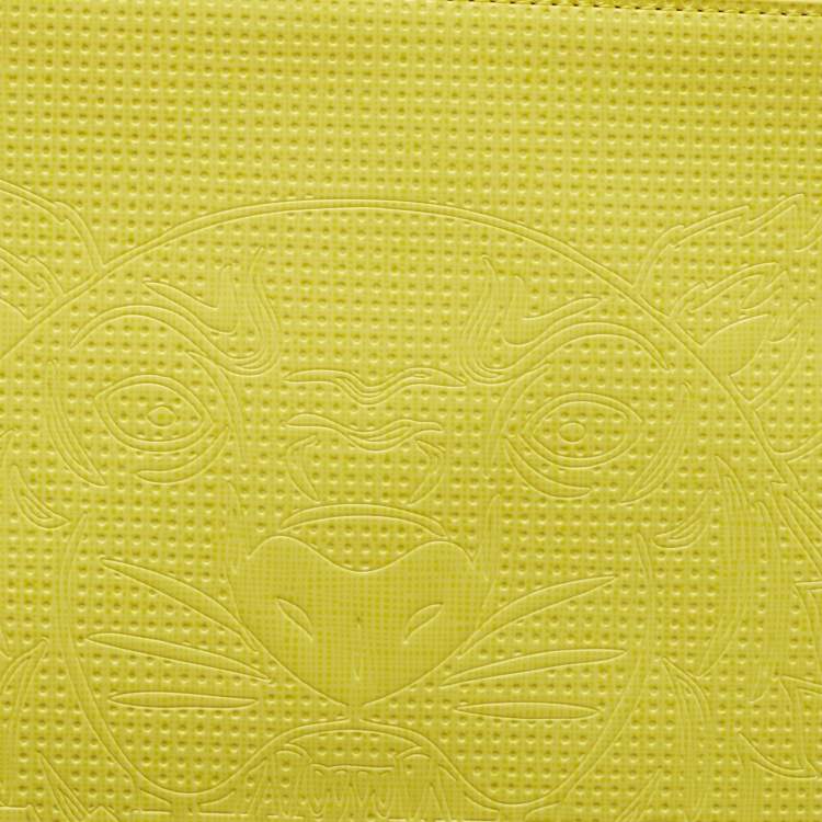 Pre Owned Kenzo Yellow Vinyl Tiger Motif Slim Clutch