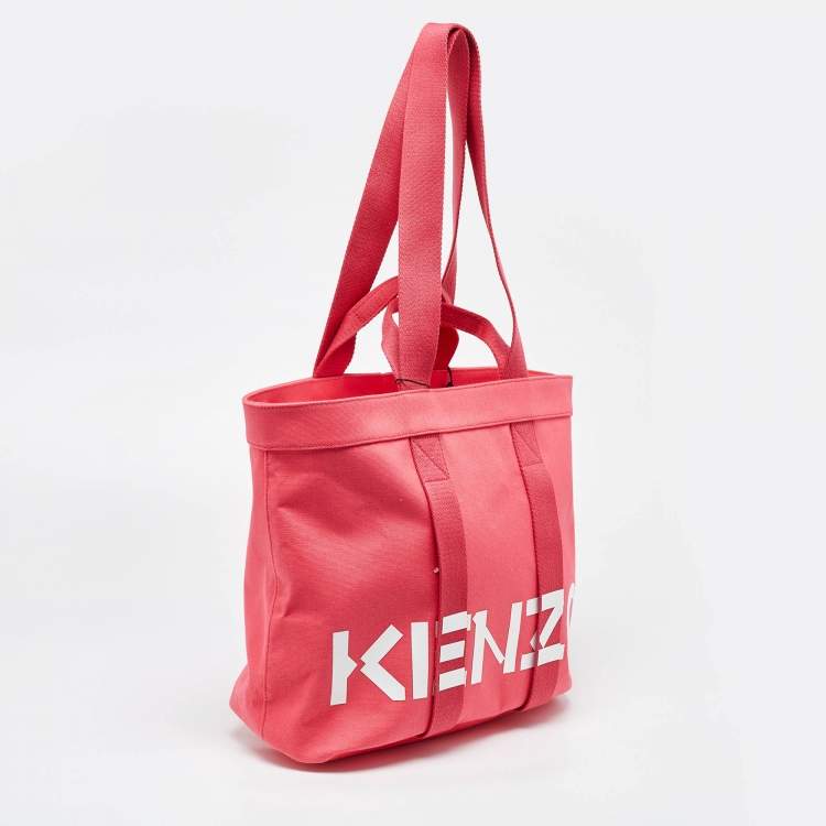 Pre Owned Kenzo Pink Canvas Logo Shopper Tote
