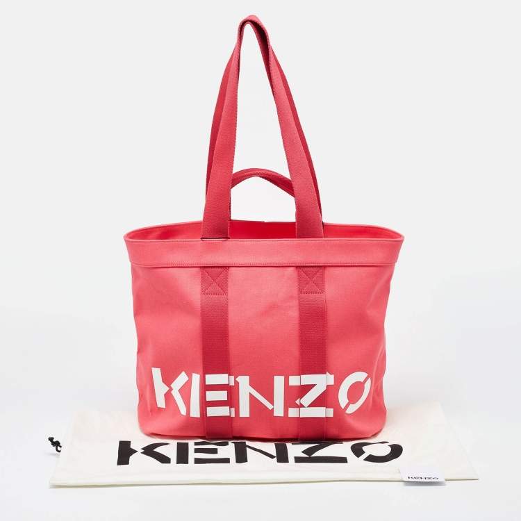 Pre Owned Kenzo Pink Canvas Logo Shopper Tote