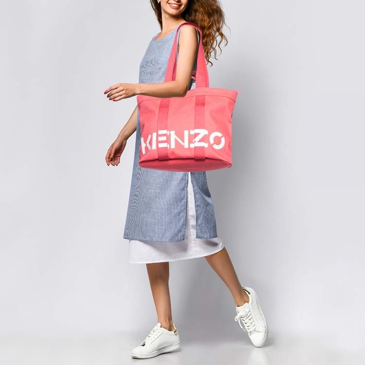 Pre Owned Kenzo Pink Canvas Logo Shopper Tote
