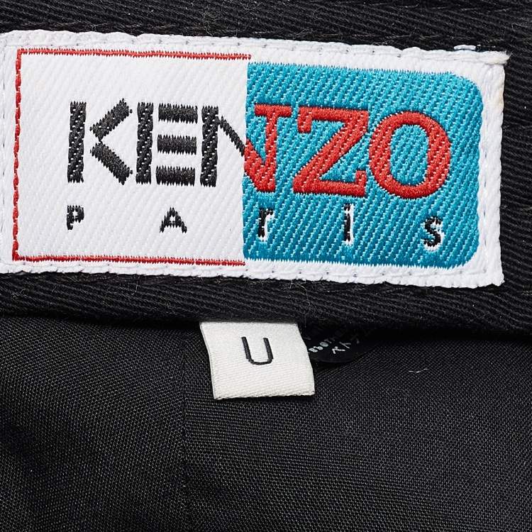 Pre Owned Kenzo Black/Brown Faux Leather Applique Detail Baseball Cap 