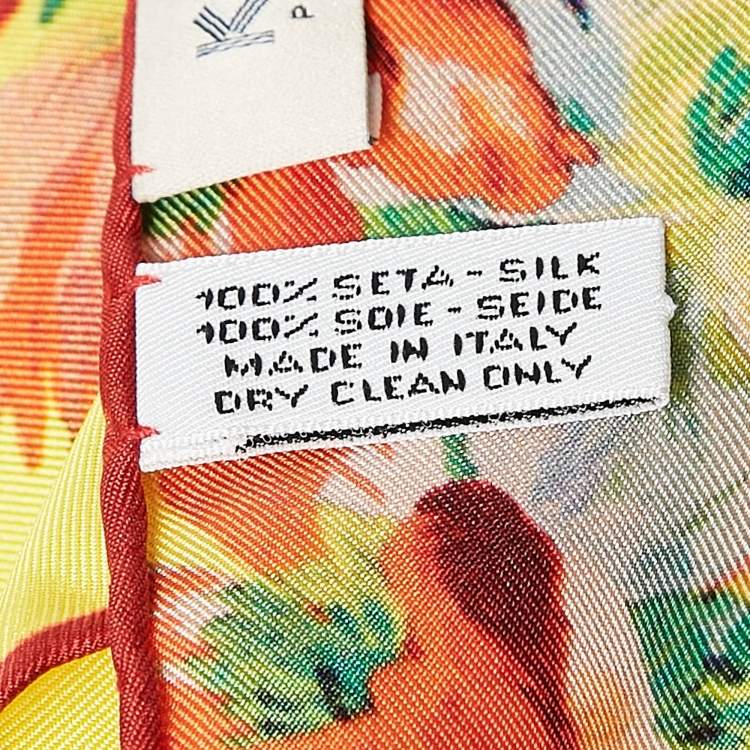 Pre Owned Kenzo Yellow Floral Print Silk Scarf