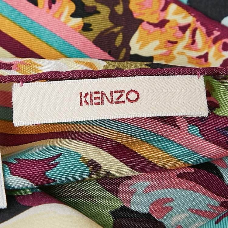 Pre Owned Kenzo Purple Floral Printed Silk Square Scarf