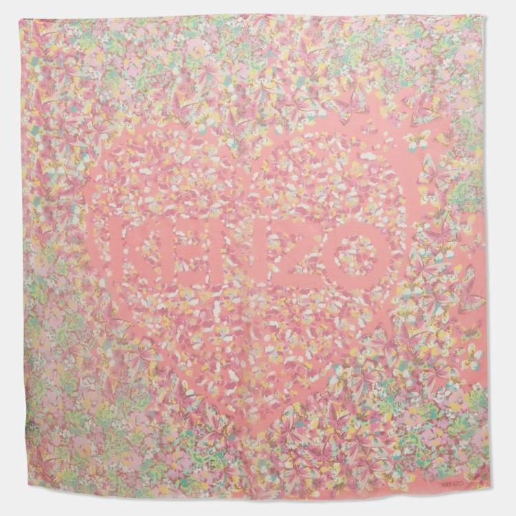 Pre Owned Kenzo Pink Floral Print Silk Square Scarf 