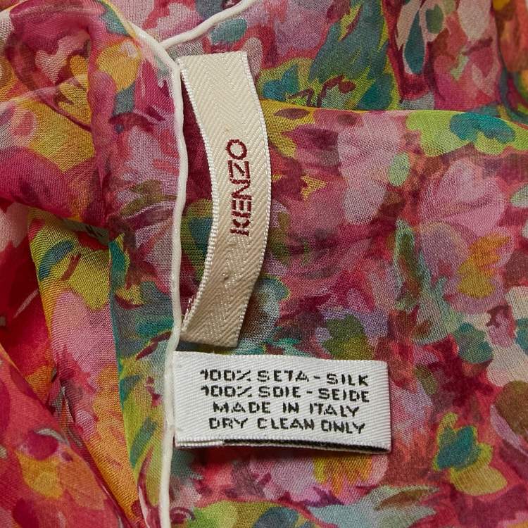 Pre Owned Kenzo Pink Floral Print Silk Square Scarf 