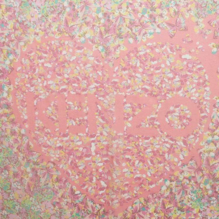 Pre Owned Kenzo Pink Floral Print Silk Square Scarf 