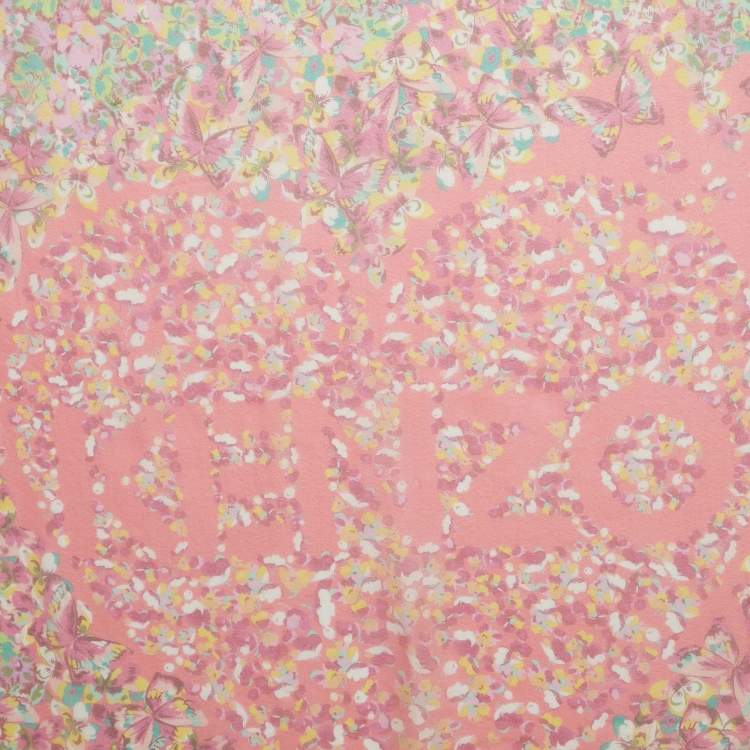 Pre Owned Kenzo Pink Floral Print Silk Square Scarf 