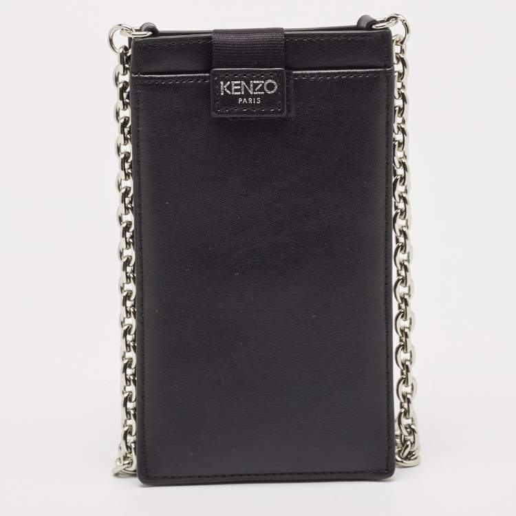Pre Owned Kenzo Black Leather Eye Crossbody Phone Case