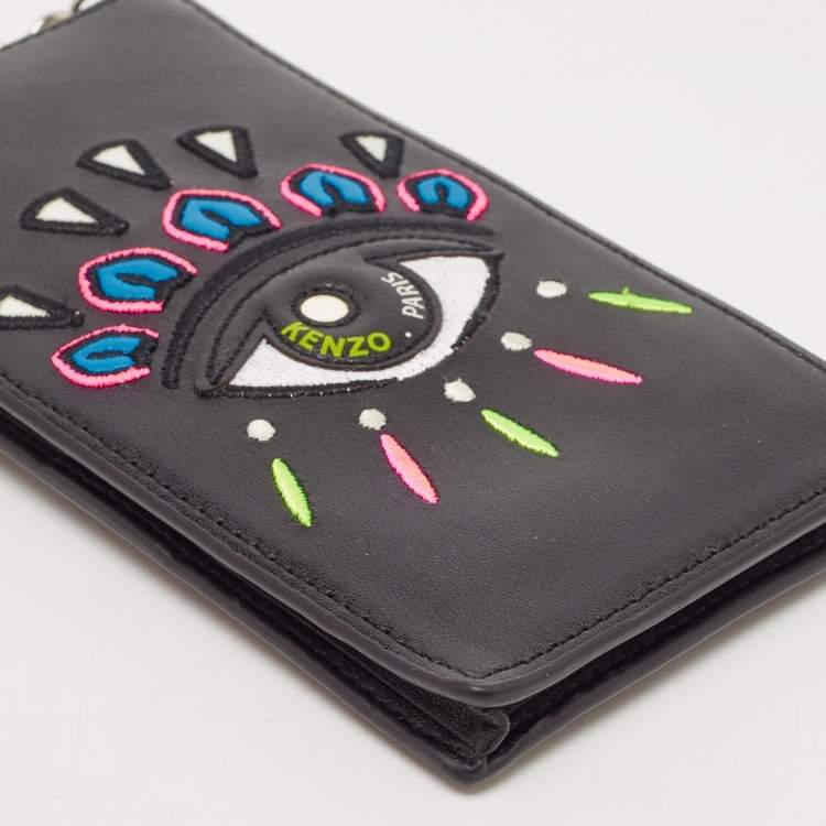 Pre Owned Kenzo Black Leather Eye Crossbody Phone Case