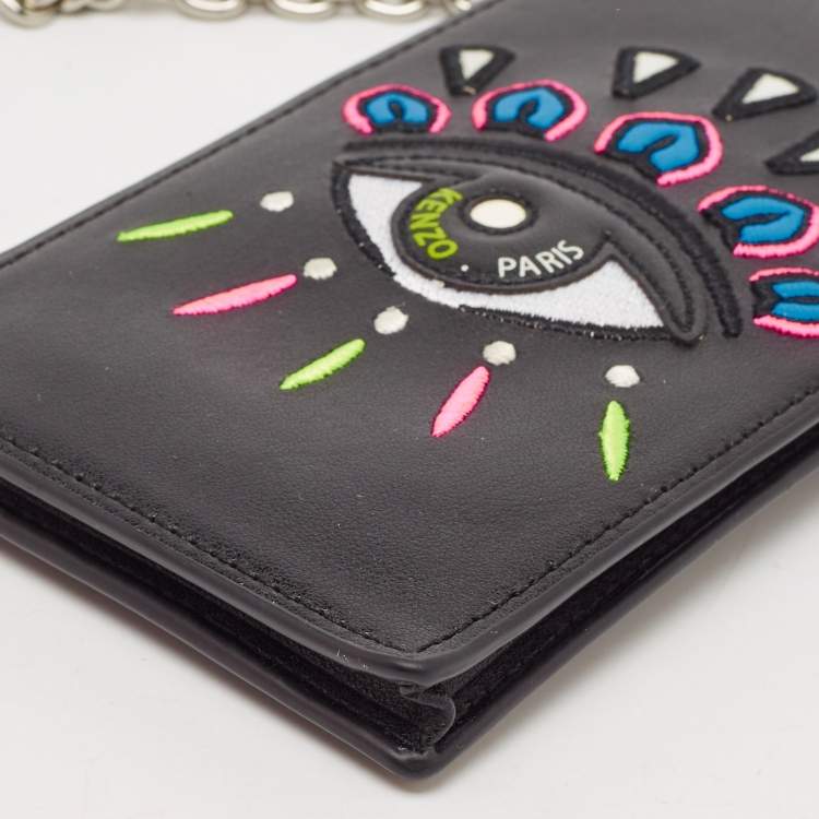 Pre Owned Kenzo Black Leather Eye Crossbody Phone Case
