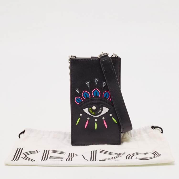 Pre Owned Kenzo Black Leather Eye Crossbody Phone Case