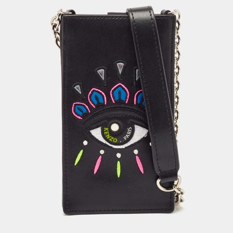 Pre Owned Kenzo Black Leather Eye Crossbody Phone Case