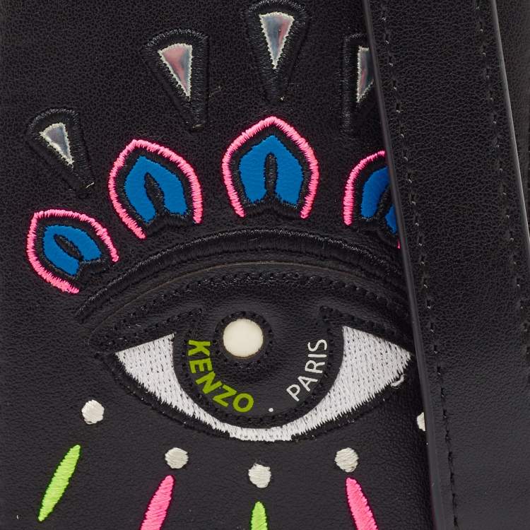Pre Owned Kenzo Black Leather Eye Crossbody Phone Case