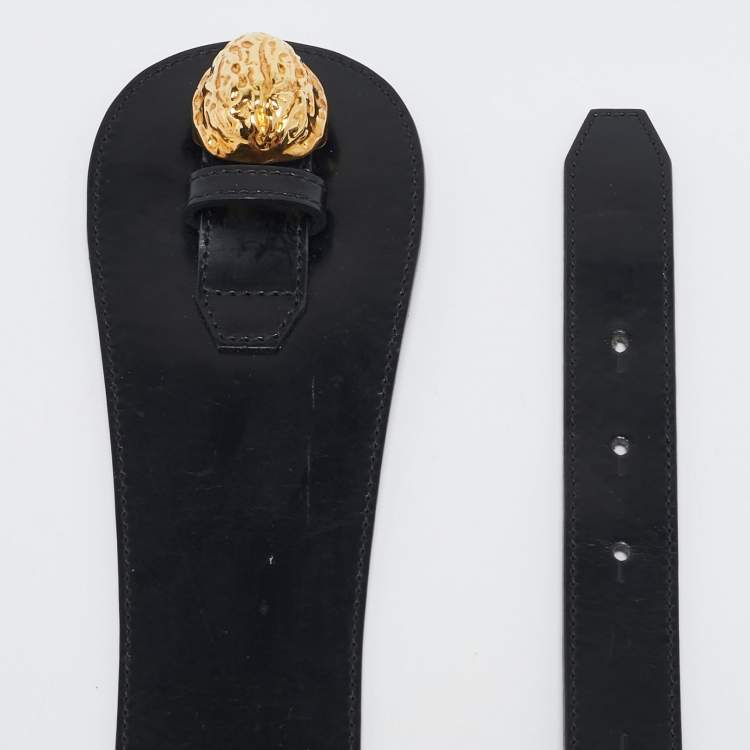 Pre Owned Kenzo Black Leather Metal Detail Wide Waist Belt M
