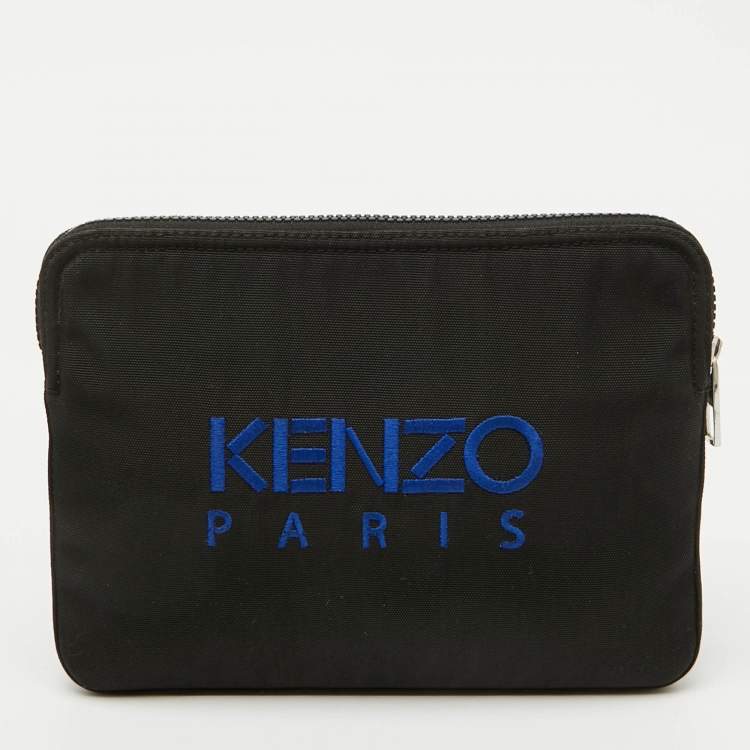 Pre Owned Kenzo Black Fabric Logo Tiger Embroidered Ipad Case