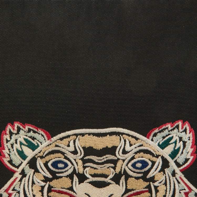 Pre Owned Kenzo Black Fabric Logo Tiger Embroidered Ipad Case