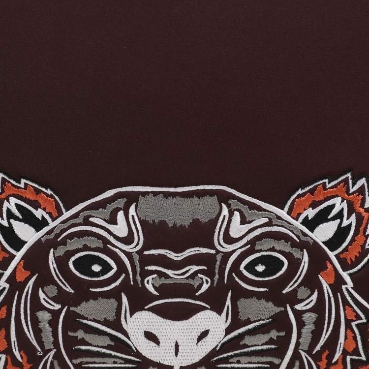 Pre Owned Kenzo Burgundy Neoprene Tiger Embroidered Laptop Case 