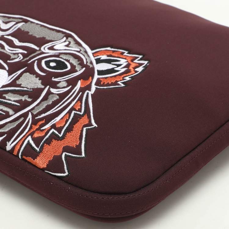 Pre Owned Kenzo Burgundy Neoprene Tiger Embroidered Laptop Case 