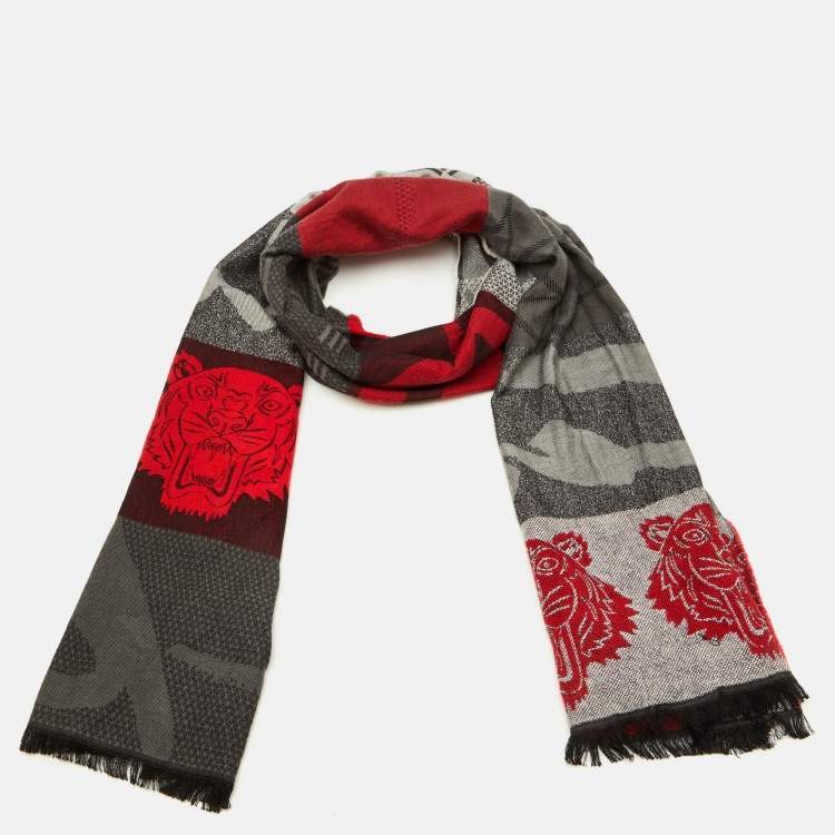 Pre Owned Kenzo Multicolor Logo Print Wool Blend Scarf