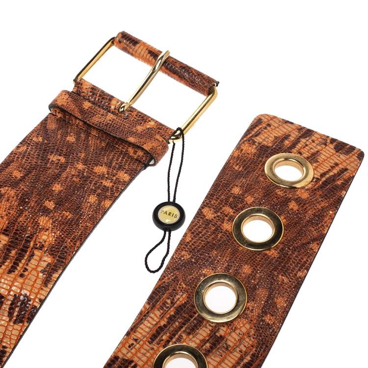 مملوكة مسبقًا Kenzo Brown/Orange Lizard Embossed Leather Waist Belt 92CM