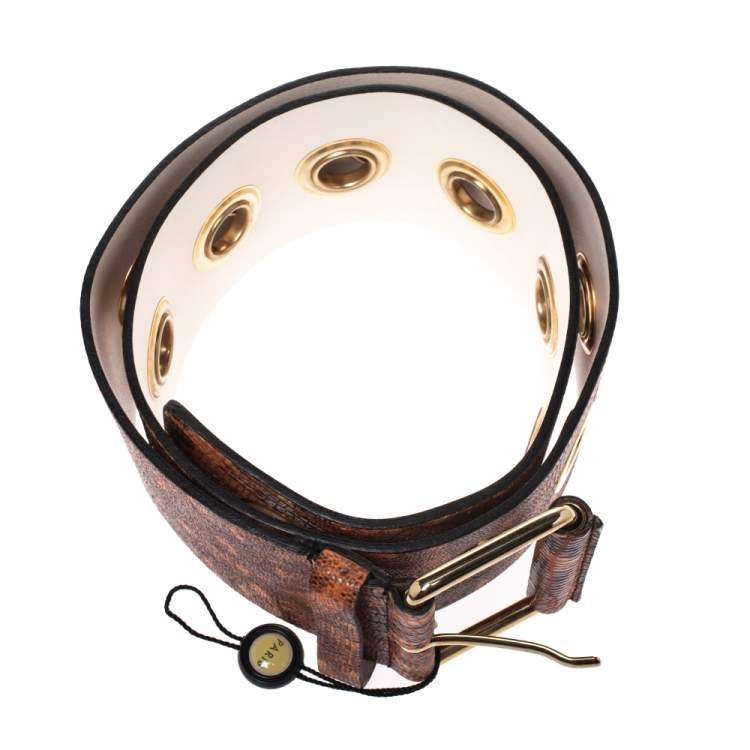 مملوكة مسبقًا Kenzo Brown/Orange Lizard Embossed Leather Waist Belt 92CM