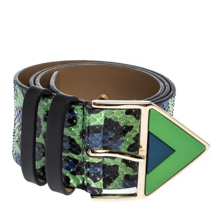 Pre Owned Kenzo Multicolor Watersnake Triangle Buckle Belt M