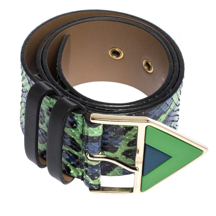 Pre Owned Kenzo Multicolor Watersnake Triangle Buckle Belt M
