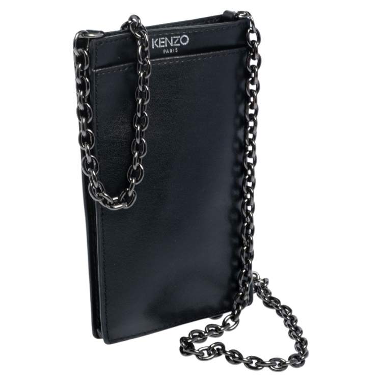 Pre Owned Kenzo Black Leather Eye Crossbody Phone Case