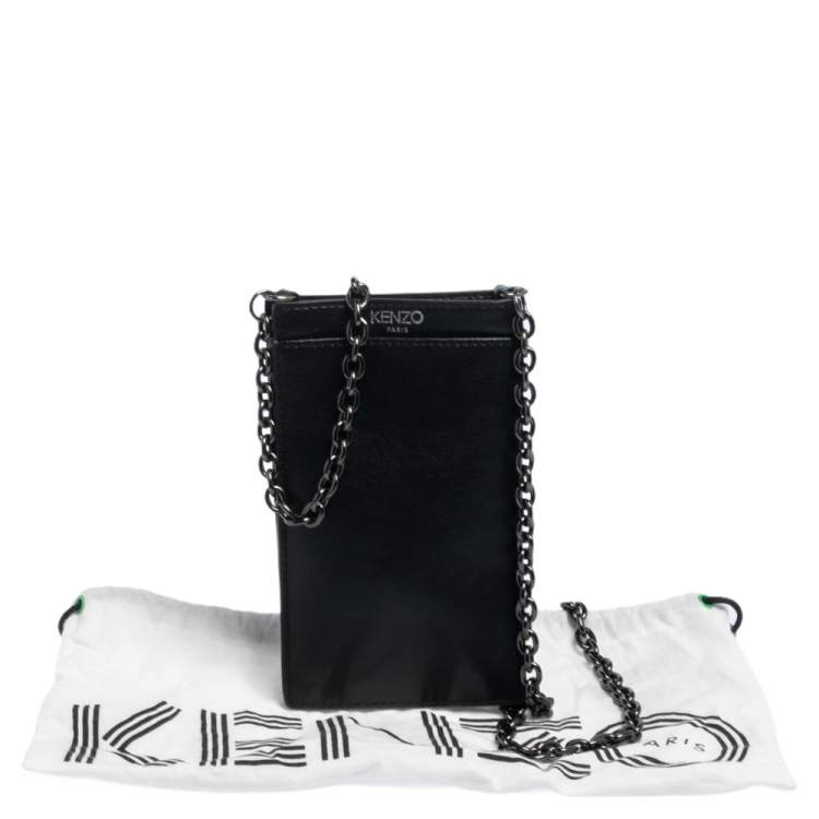 Pre Owned Kenzo Black Leather Eye Crossbody Phone Case