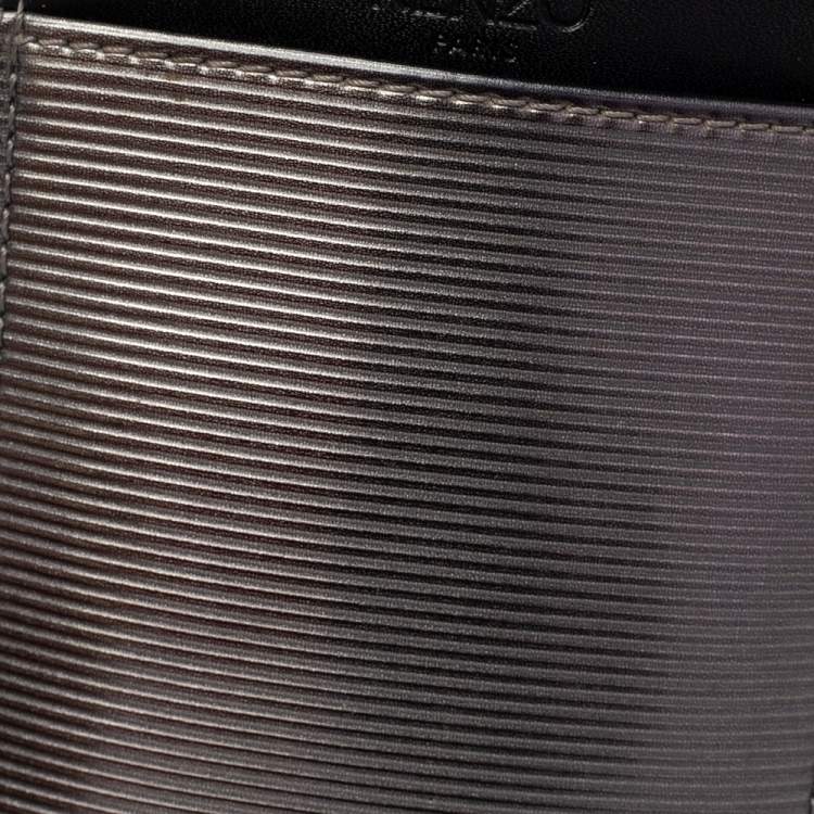 Pre Owned Kenzo Grey Tiger Embossed Patent Leather Phone Carrier Bag