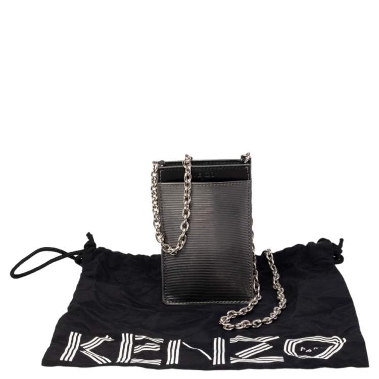 Pre Owned Kenzo Grey Tiger Embossed Patent Leather Phone Carrier Bag