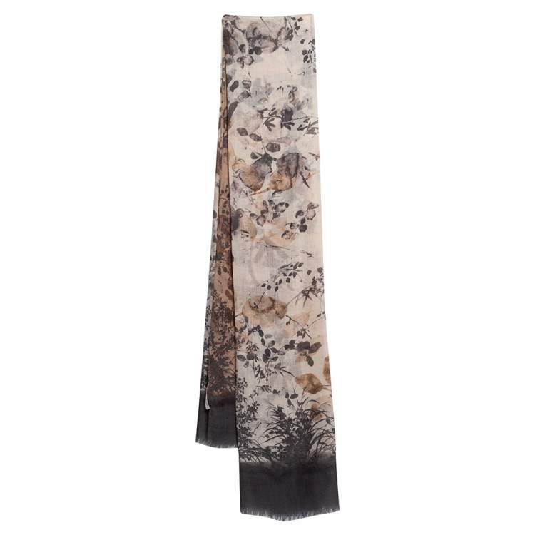 Pre Owned Kenzo Beige Floral Printed Cotton Scarf